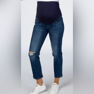 NWT PinkBlush Blue Ripped Knee Straight Leg Maternity Jeans